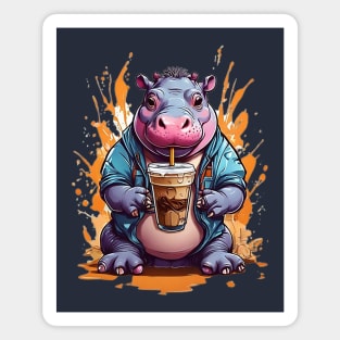 Iced Coffee and Baby Hippo Magnet